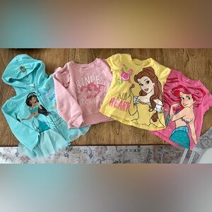 Disney Princess Girls 4T Bundle Ariel Belle Jasmine Hoodie Shirts Lot